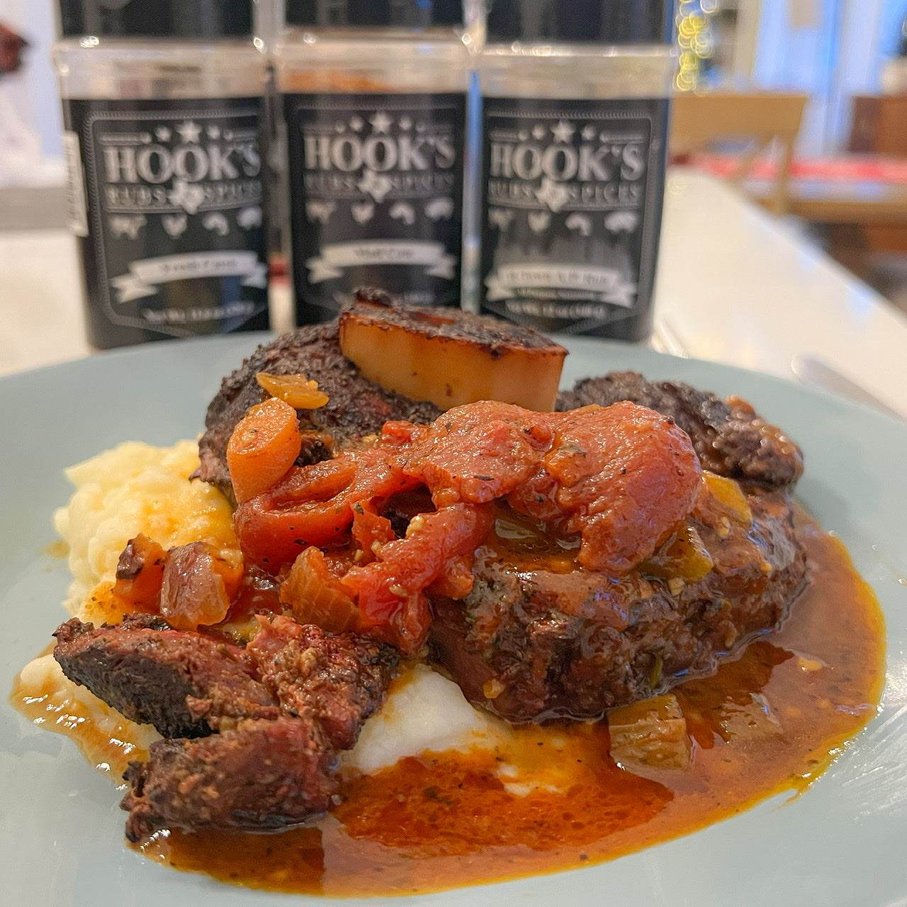 Pecan Smoked Osso Buco with Mashed Potatoes - Hook's Rubs & Spices
