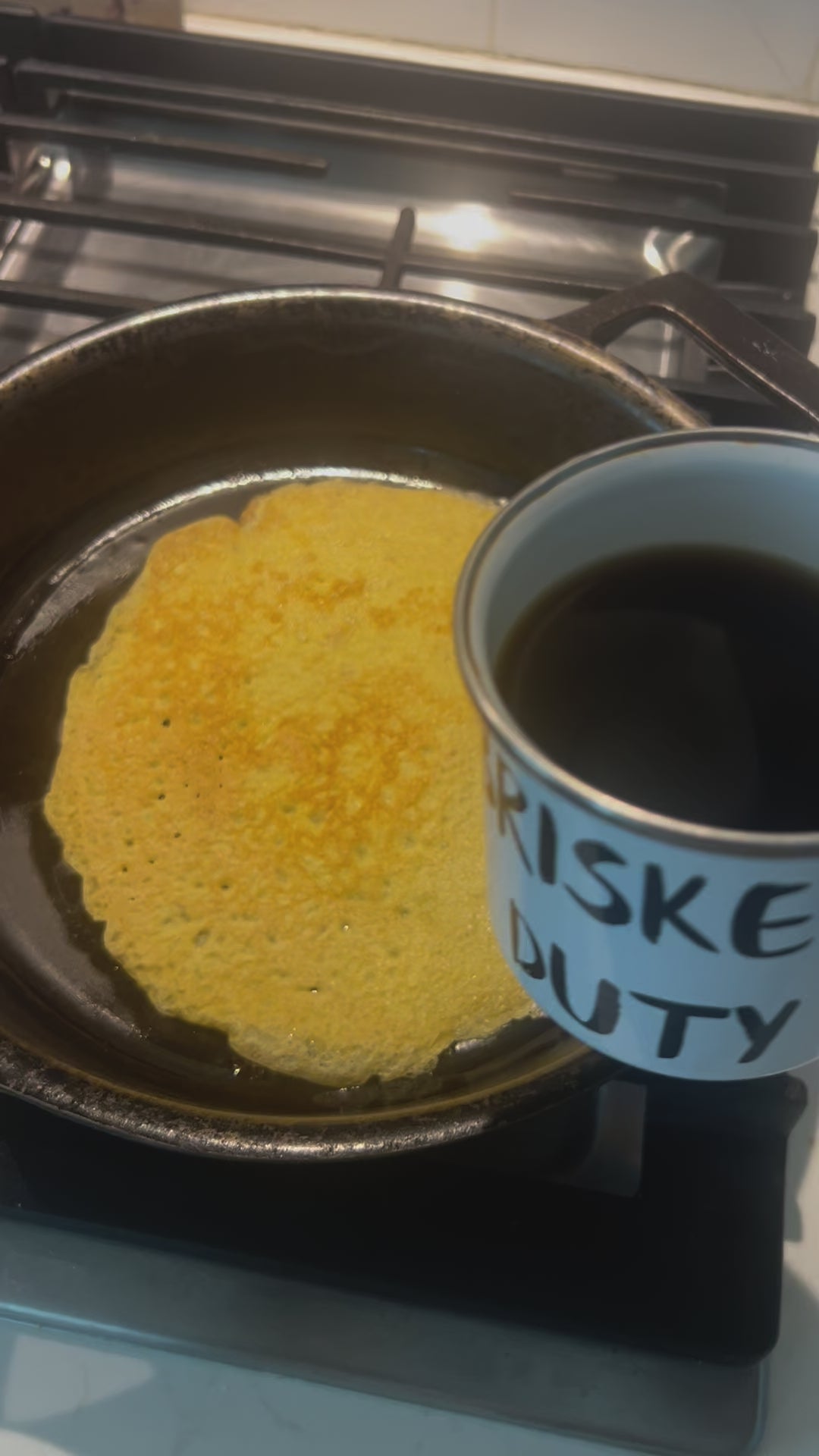 12 oz ‘Brisket Duty’ Enamel Mug by Hook’s Rub – a lightweight, durable, and multifunctional mug perfect for pitmasters during overnight smokes. Ideal for coffee, cocktails, or hot cheesy grits, it features a white coating with a silver rim and measures 3.14″ in height and 3.25″ in diameter. Hand-wash only; not dishwasher or microwave safe breakfast  skillet crepes pancakes waffles eggs