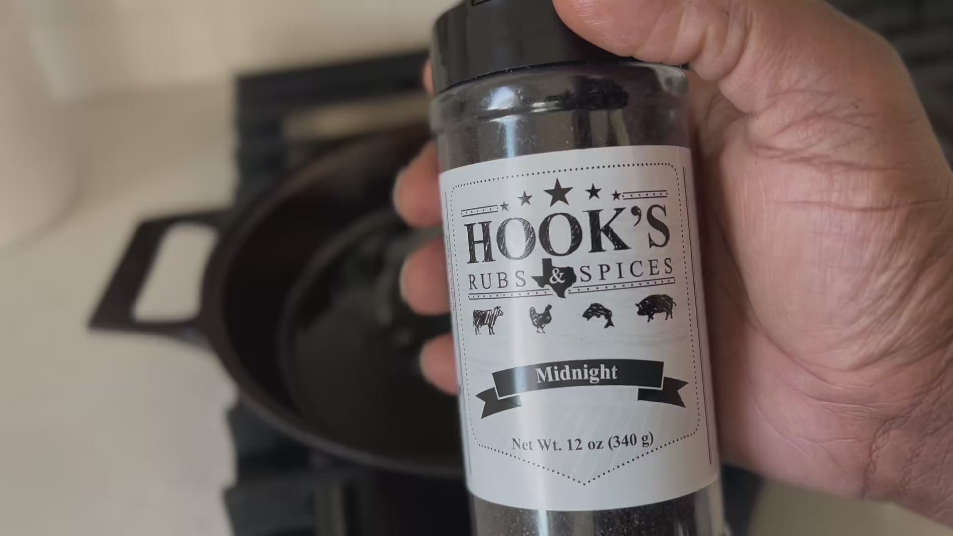Midnight Black BBQ Rub 12 oz – an award-winning blend of tangy herbs, zesty spices, and secret ingredients, perfect for enhancing the flavor of beef, bacon, pork, chicken, turkey, vegetables, fries, and snacks. This gluten-free, keto-friendly, and all-natural seasoning ensures a rich, dark bark on meats, elevating your BBQ experience Houston livestock show rodeo competition steak cookoff brisket  grilled cheese