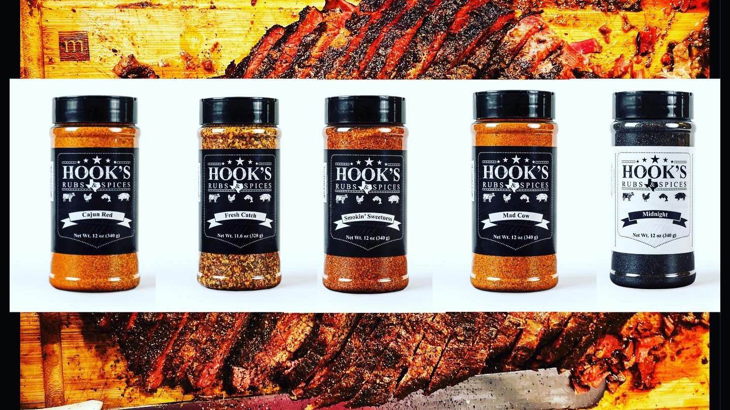 Combo 5 Pack of Hook’s Rub Seasonings - Smokin Sweetness, Mad Cow, Midnight, Cajun Red & Fresh Catch - Hook's Rubs & Spices