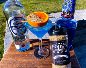 The Blue/Orange Margarita with Hook’s Rub Lemon Pepper