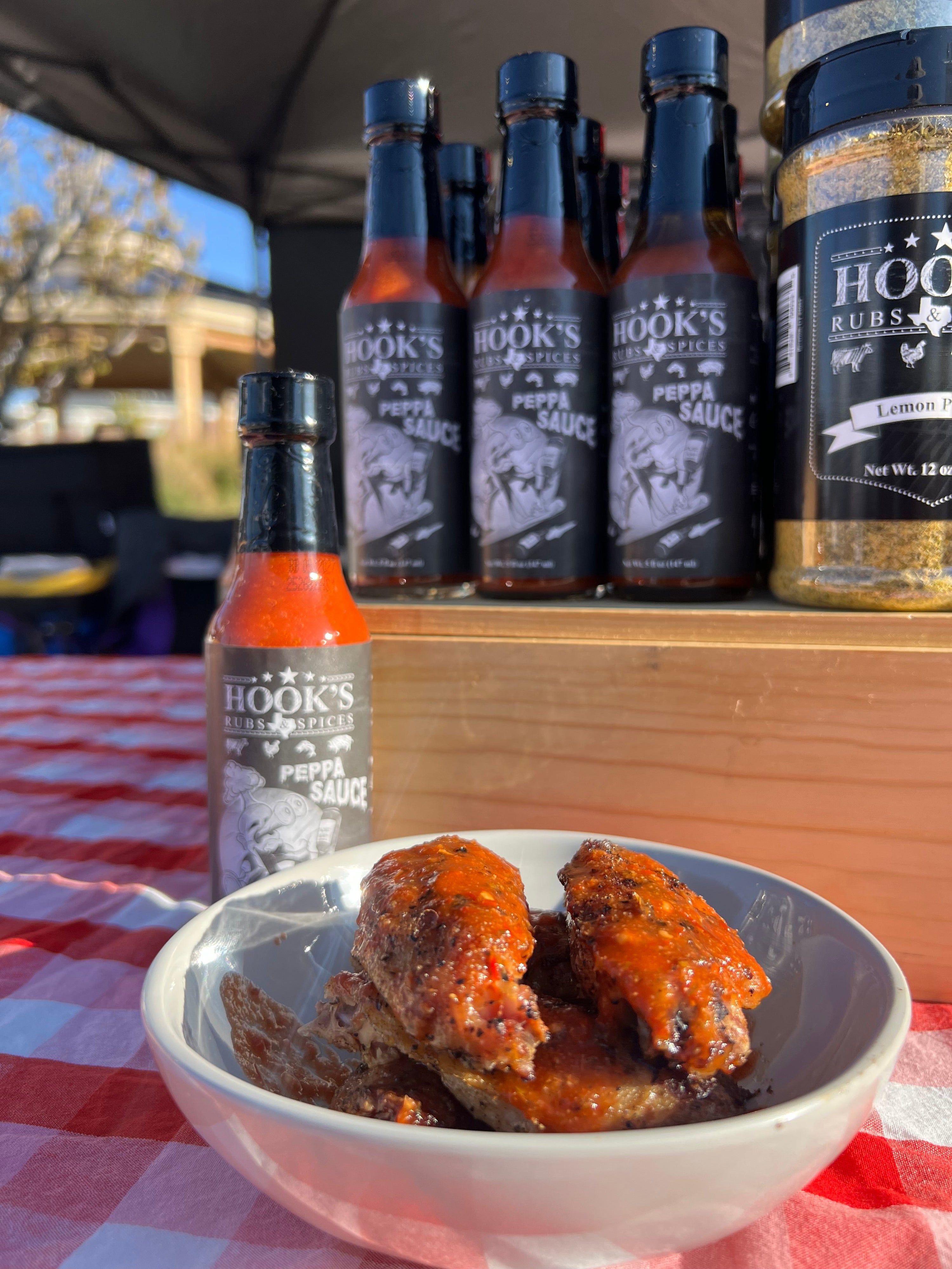 Peppa Sauce chicken wings and lemon pepper Cajun red h-town ap seasoning 