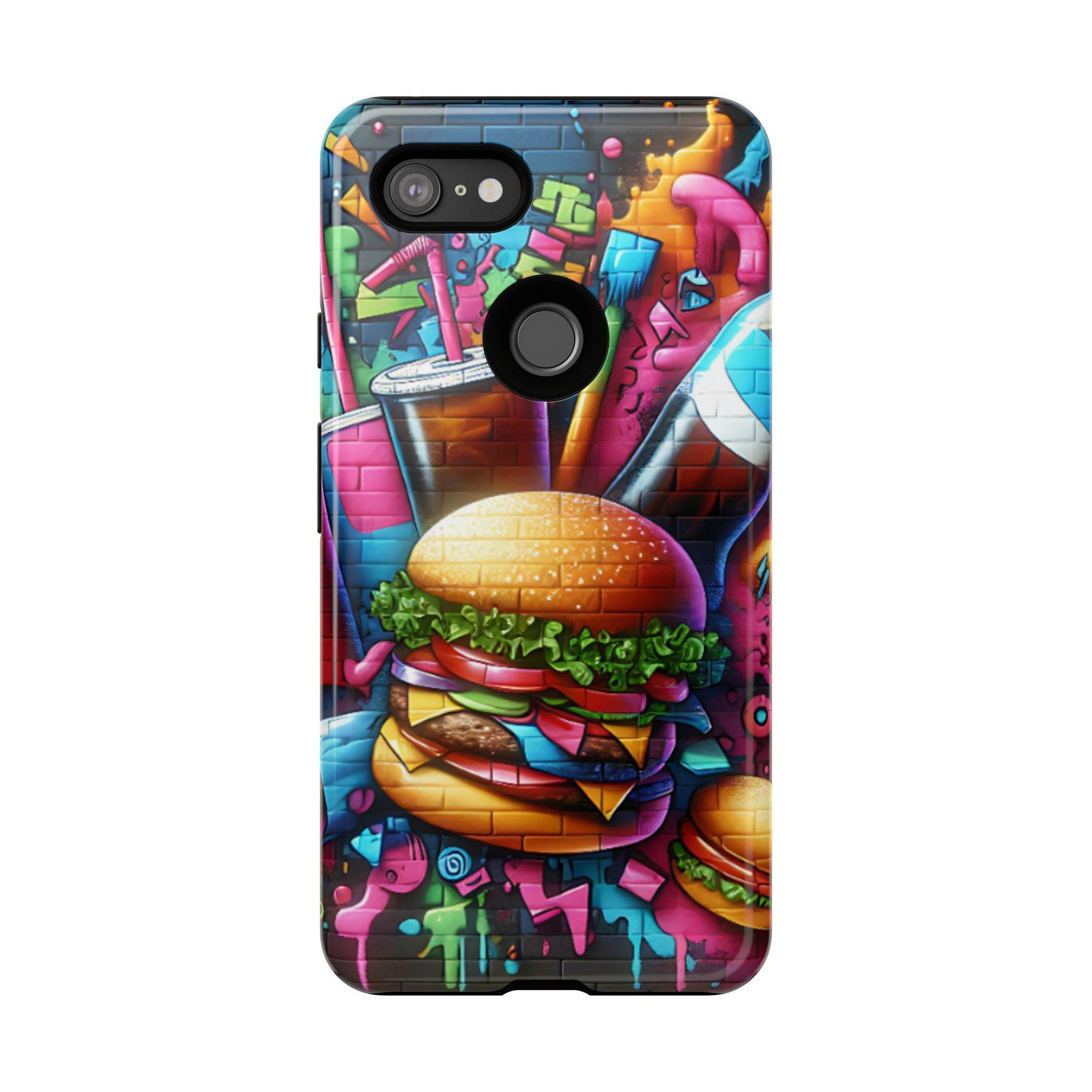 Burger and Drink Graffiti Phone Case - Google Pixel Phone Tough Case - Hook's Rubs & Spices