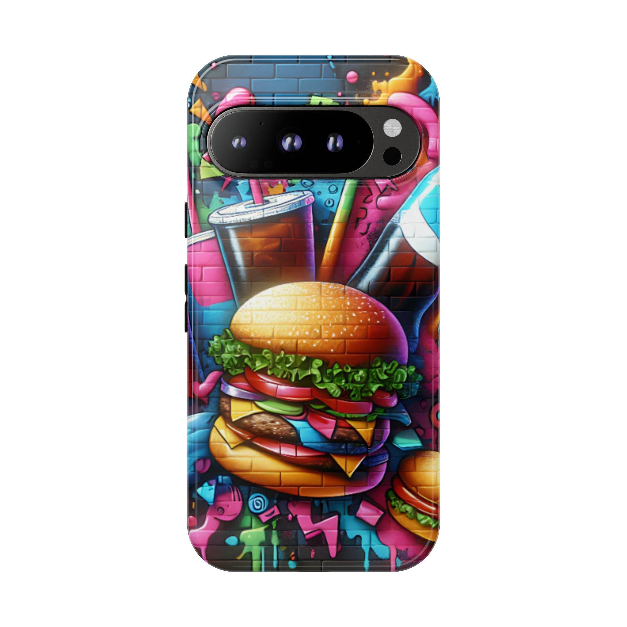 Burger and Drink Graffiti Phone Case - Google Pixel Phone Tough Case - Hook's Rubs & Spices