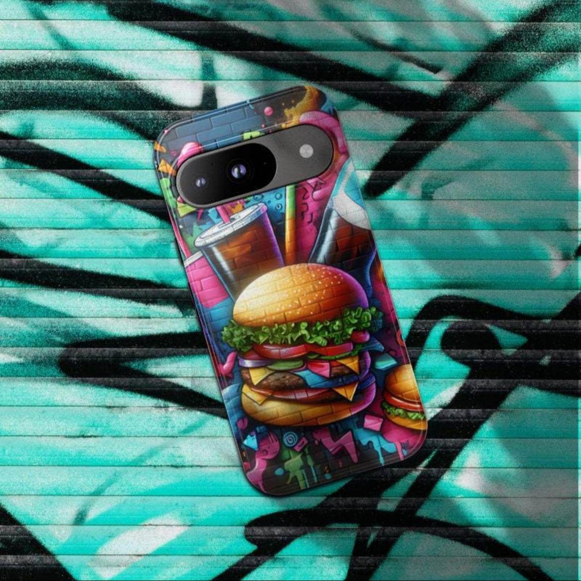 Burger and Drink Graffiti Phone Case - Google Pixel Phone Tough Case - Hook's Rubs & Spices