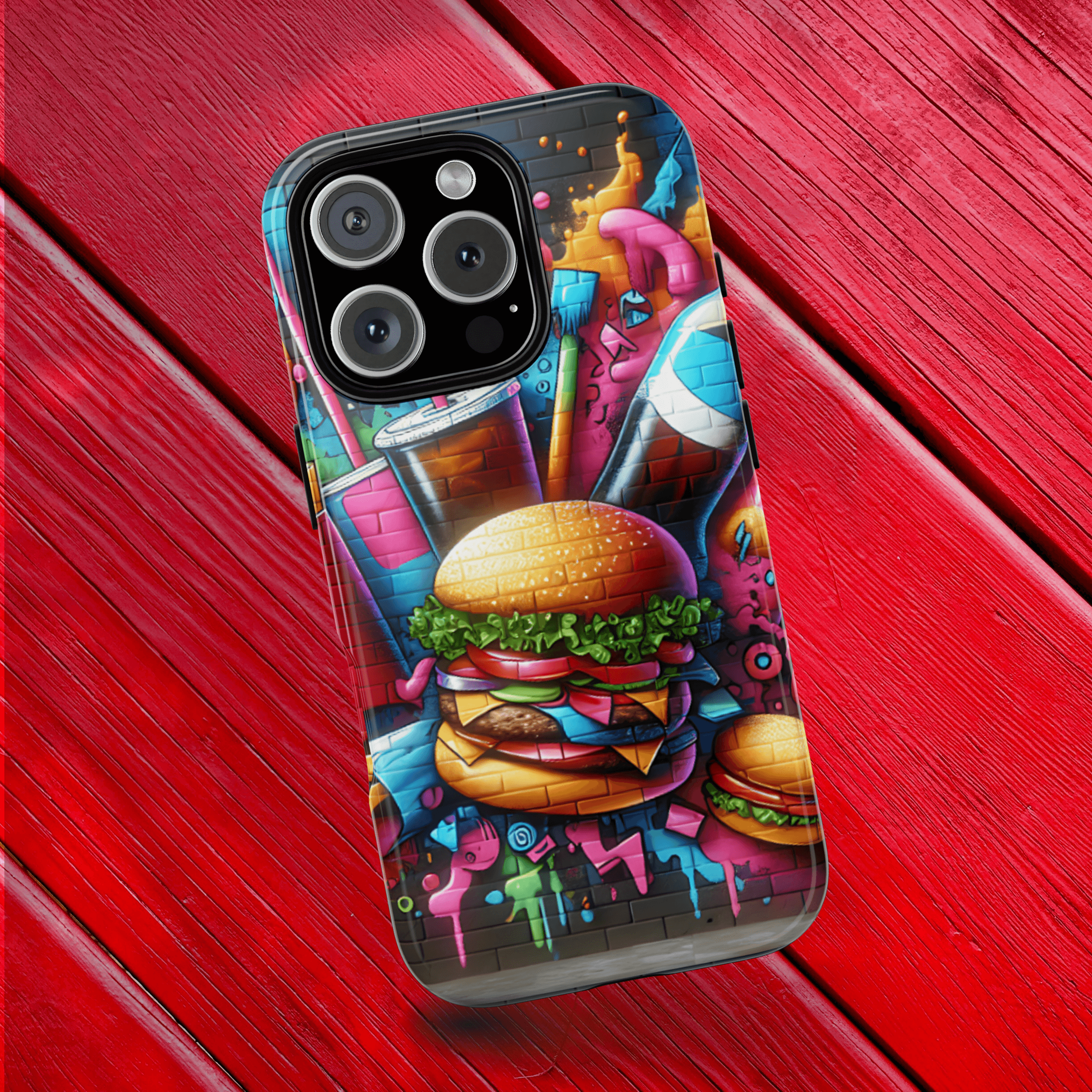 Burger and Drink Graffiti Phone Case - iPhone Tough Case - Hook's Rubs & Spices
